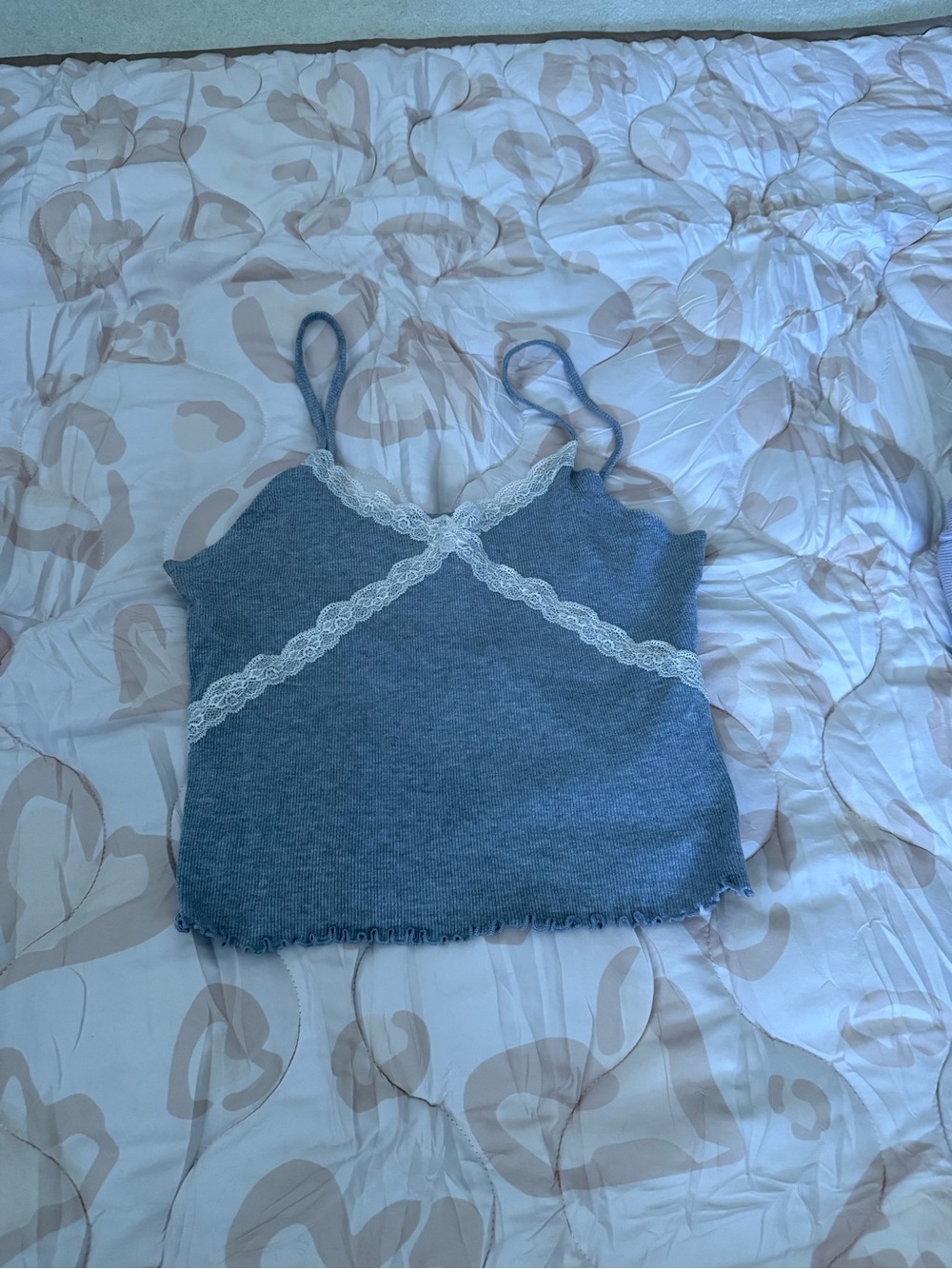 Topshop Blue Knit Lace-Trim Cami